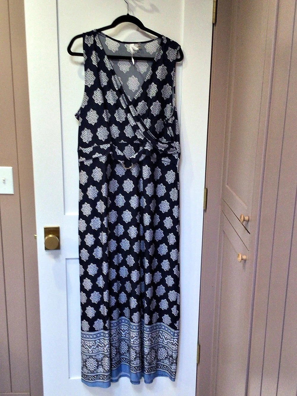 NY Collection Women's Black & Blue Printed Maxi Dress Like New